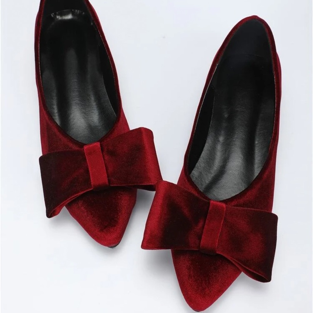 NWT Burgundy Bow Velvet Ballet Flats
